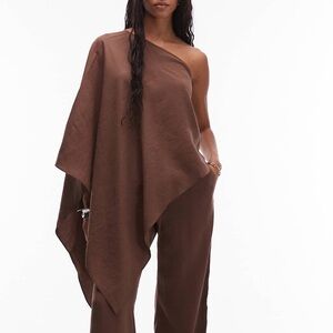 ASOS Brown Asymmetric Draped Poncho Tunic Top